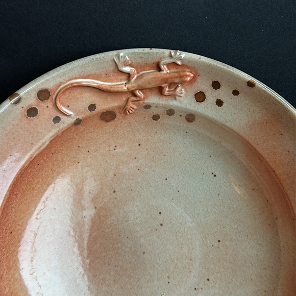 3D Gecko Lizard Studio Art Pottery Stoneware Bowl 8.5” Artist Signed Dyer - Picture 11 of 12